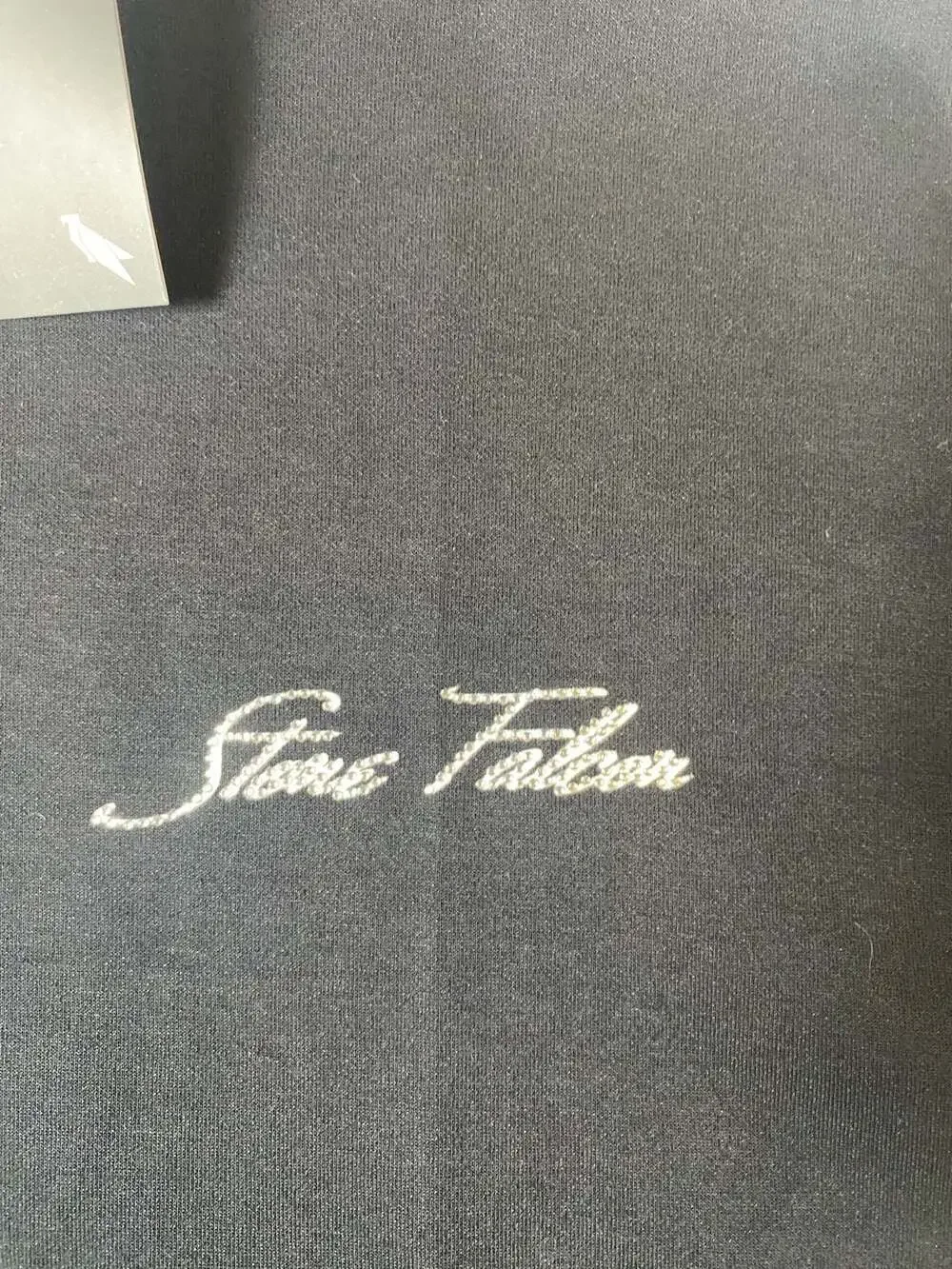 Stone Falcon Men's Black Rhinestone Script Logo T-Shirt Size M